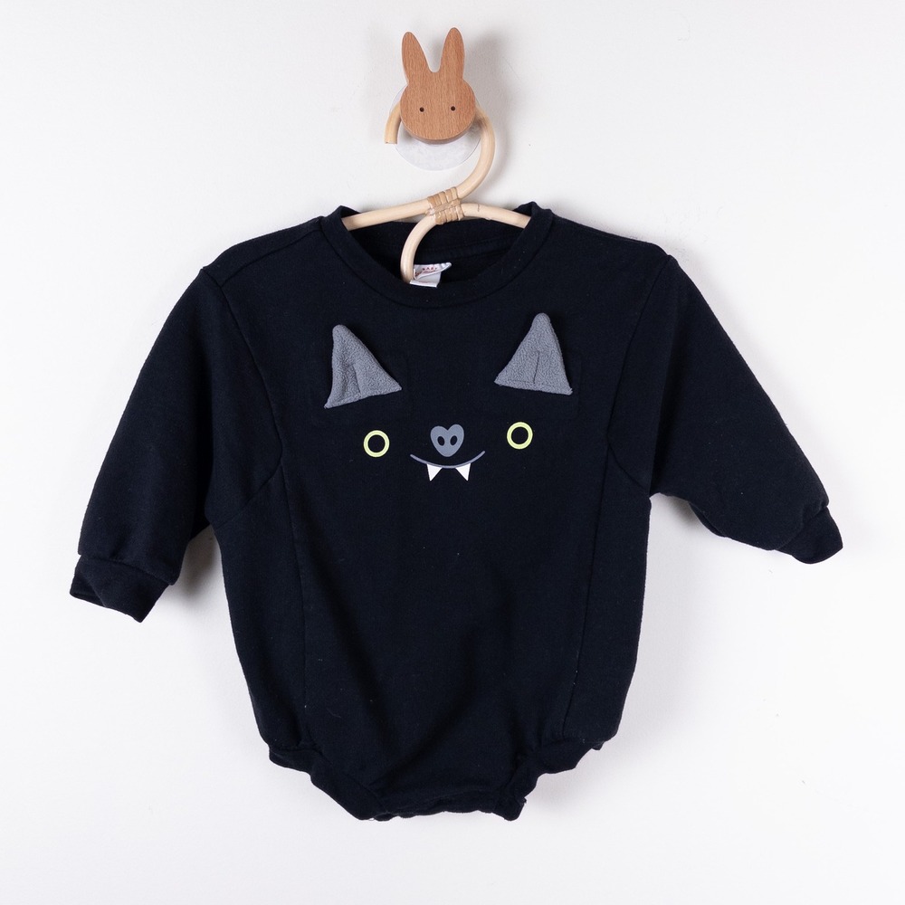 Cat & Jack Bat Sweatshirt Romper Kids 12M Black 3D Ears Halloween Spooky‎